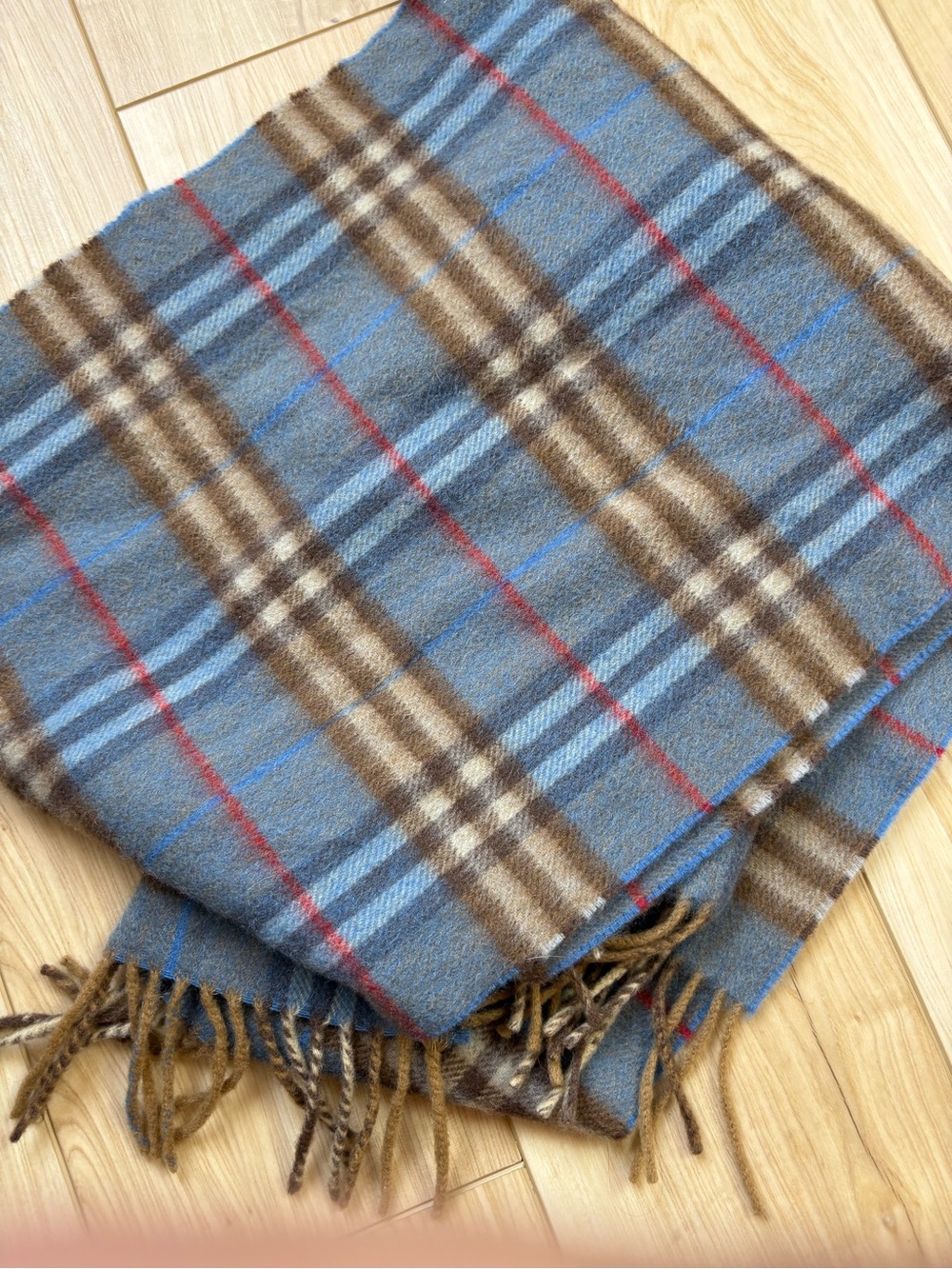 Burberrys of London Vintage Cashmere Scarf Blue Beige Gender Neutral